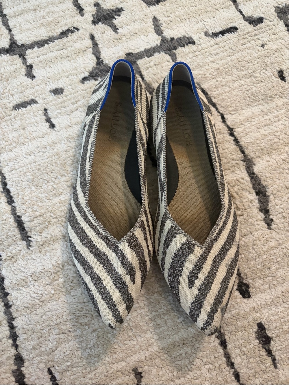 Rothy's Zebra-Print Pointed Toe Flats - Sparkle Gray & Beige - Picture 2 of 5